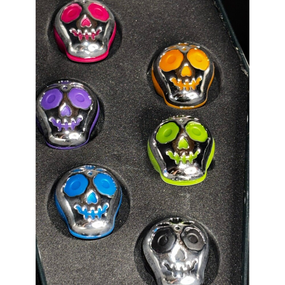 6pc Sugar Skull Wine Glass Charms Multicolor Halloween